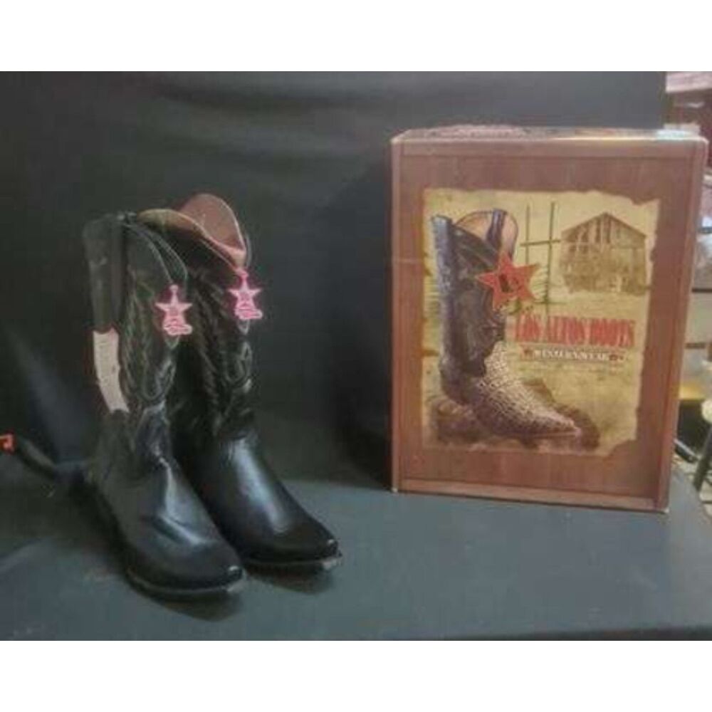 Los Altos Western Boots Women Size 10 M Black Square Toe New Deer Print